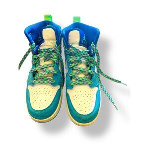Nike Air Jordan 1 Mid SE Size 6.5Y Blue Green White DA8010-400 Youth Sneakers